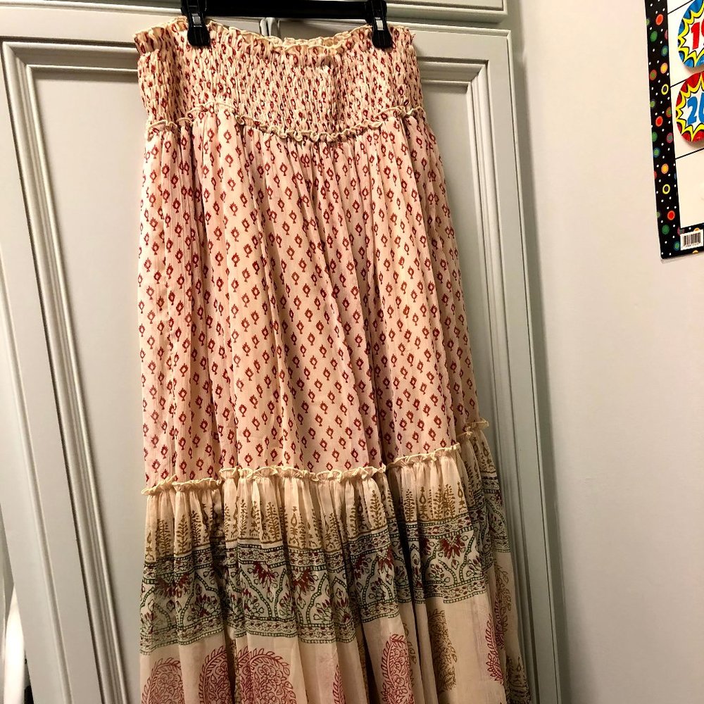 Bohemian Smocked Waist Multi Patterned Maxi Skirt